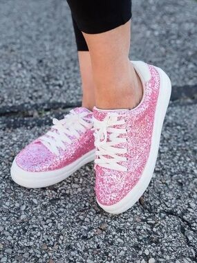 Hey Girl by Corkys Glaring Pink Glitter Sneakers